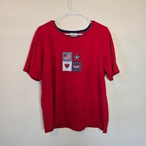 Women's Vintage 1990s Koret American Core Plaid USA Embroidered Top Large